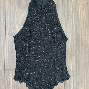 Laurence Kazar Black Beaded Halter Top